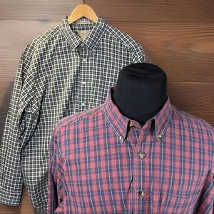 L.L. Bean Men's Casual Button Down Shirts - Red and Black Plaid
